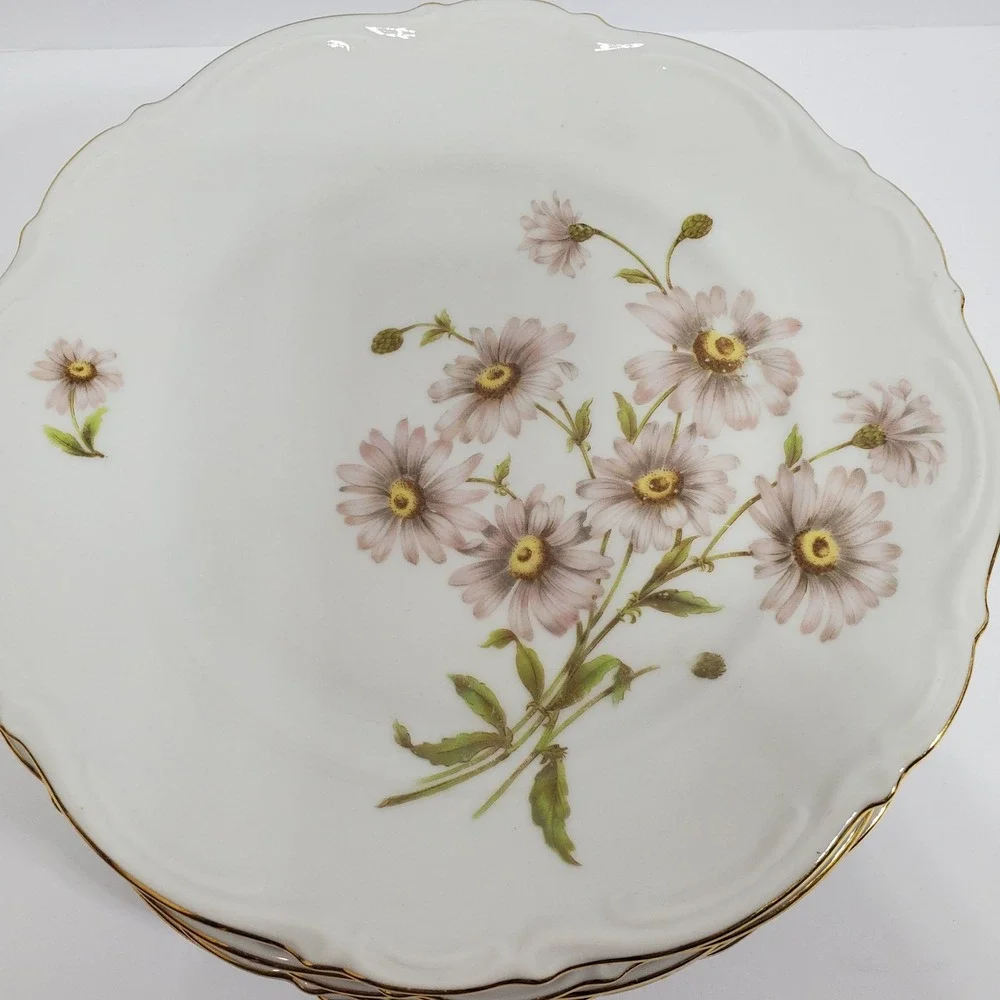 Mitterteich Salad Plates  7.5in White Floral Daisy Bell Gold Trim Lot of 6